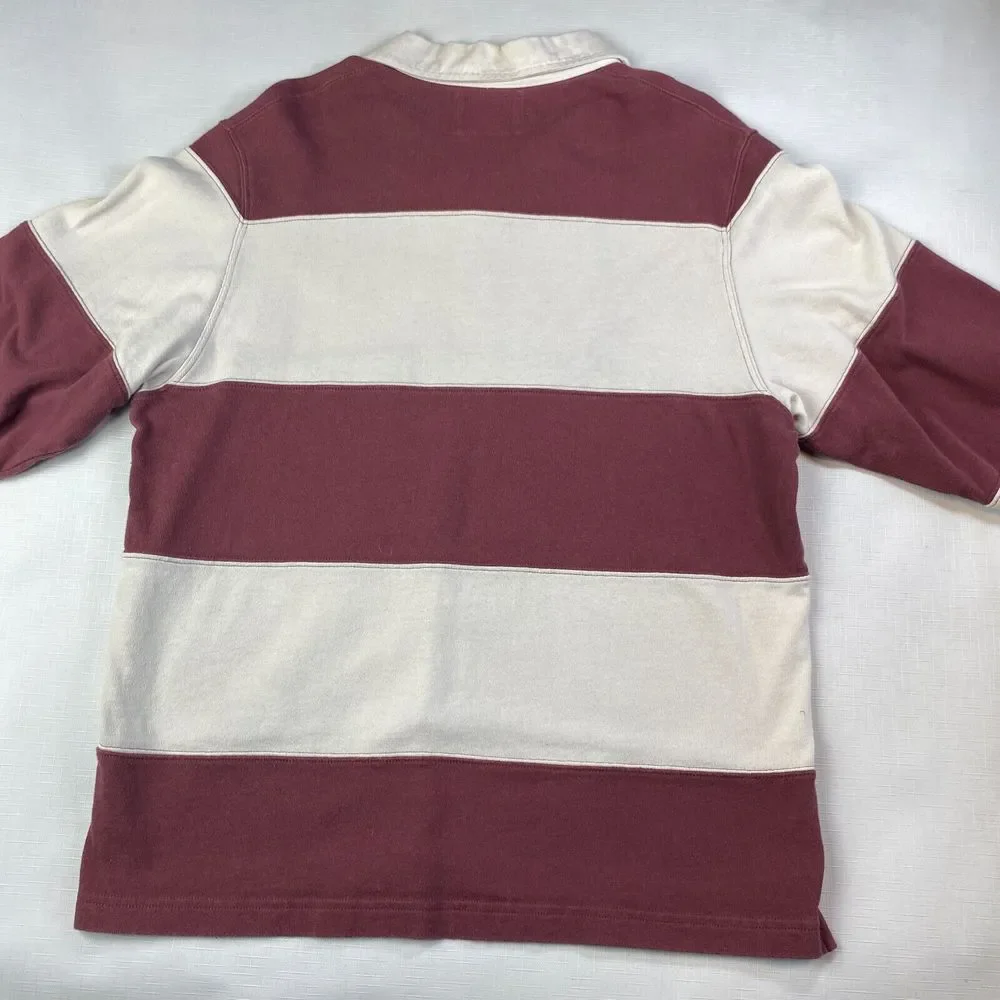 VINTAGE NHL HOCKEY Rugby POLO SHIRT! Long Sleeve Embroidered Maroon Striped Sz M - Picture 16 of 16